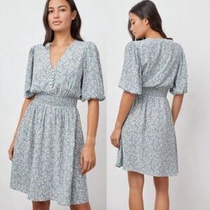 Rails Blue Floral Mini Dress with Puff Sleeves